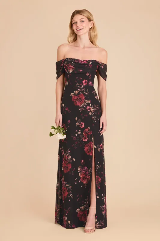 Mira Convertible Dress - Black Fleurs D'Amour sold by Birdy Grey