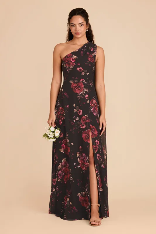 Melissa Chiffon Dress - Black Fleurs D'Amour sold by Birdy Grey