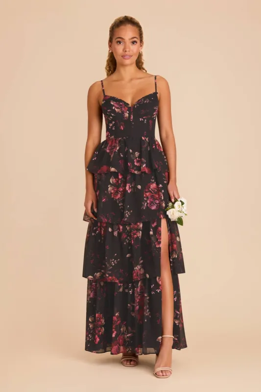 Lola Chiffon Dress - Black Fleurs D'Amour sold by Birdy Grey