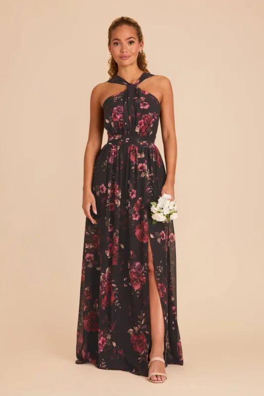 Kiko Chiffon Dress - Black Fleurs D'Amour sold by Birdy Grey