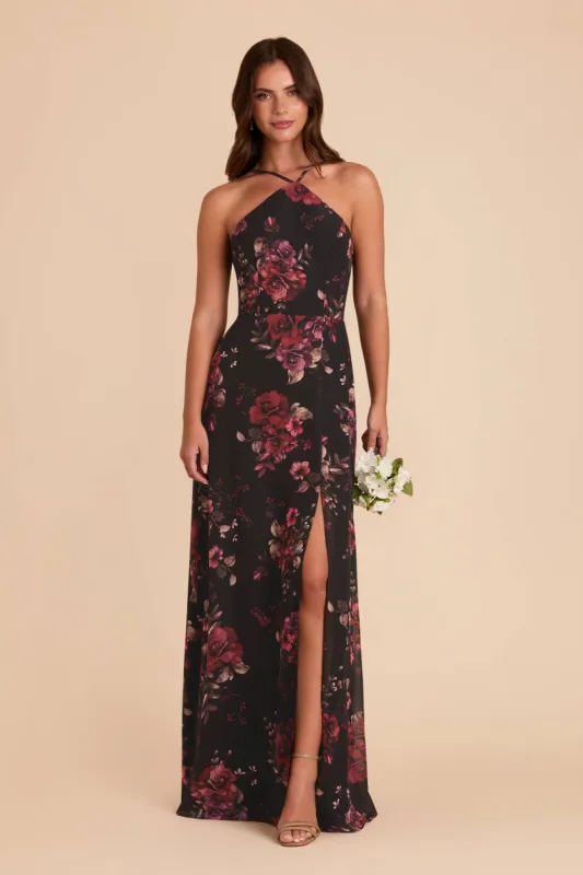 Juliet Chiffon Dress - Black Fleurs D'Amour sold by Birdy Grey