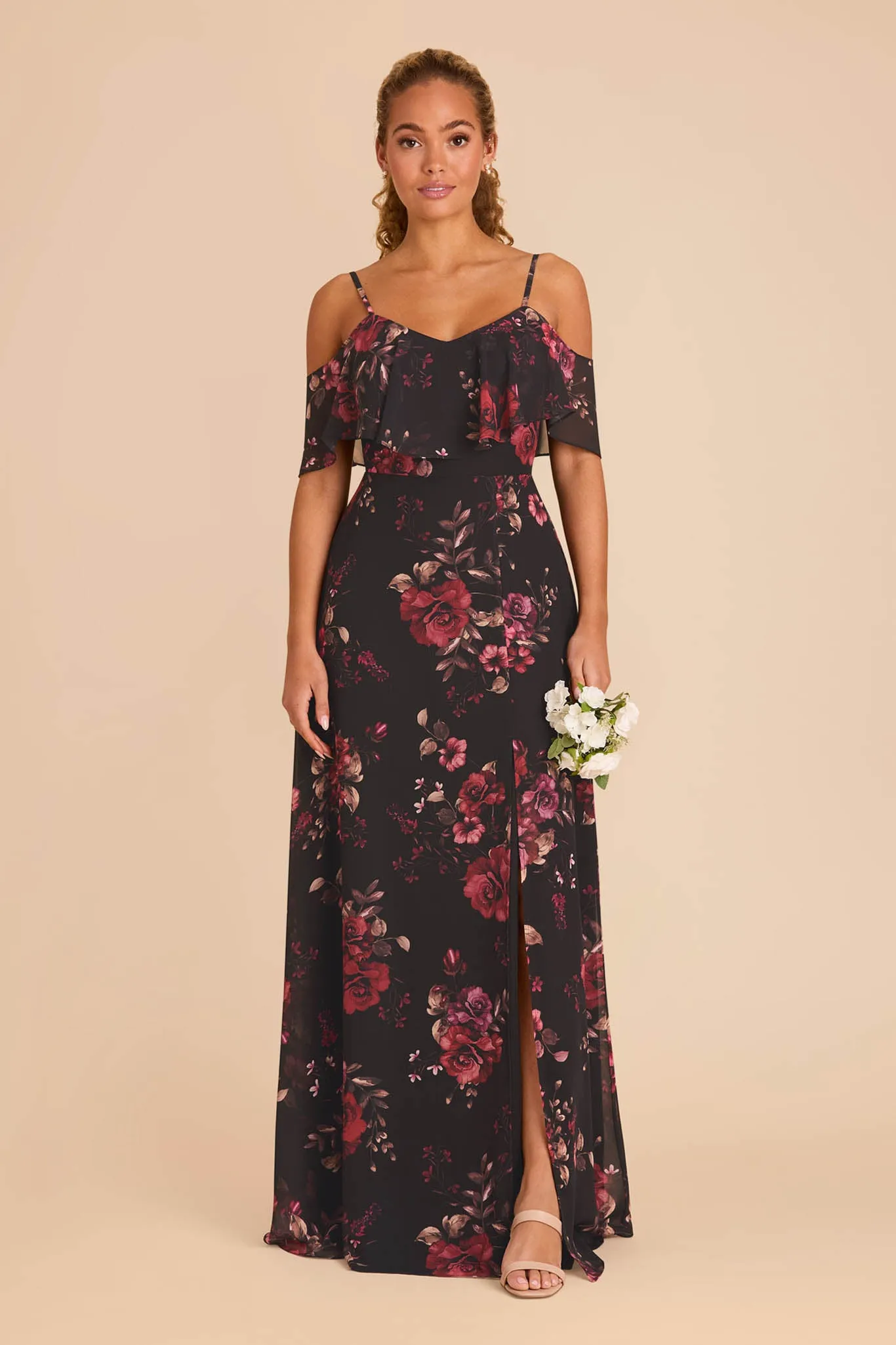Jane Convertible Dress With Slit - Black Fleurs D'Amour sold by Birdy Grey