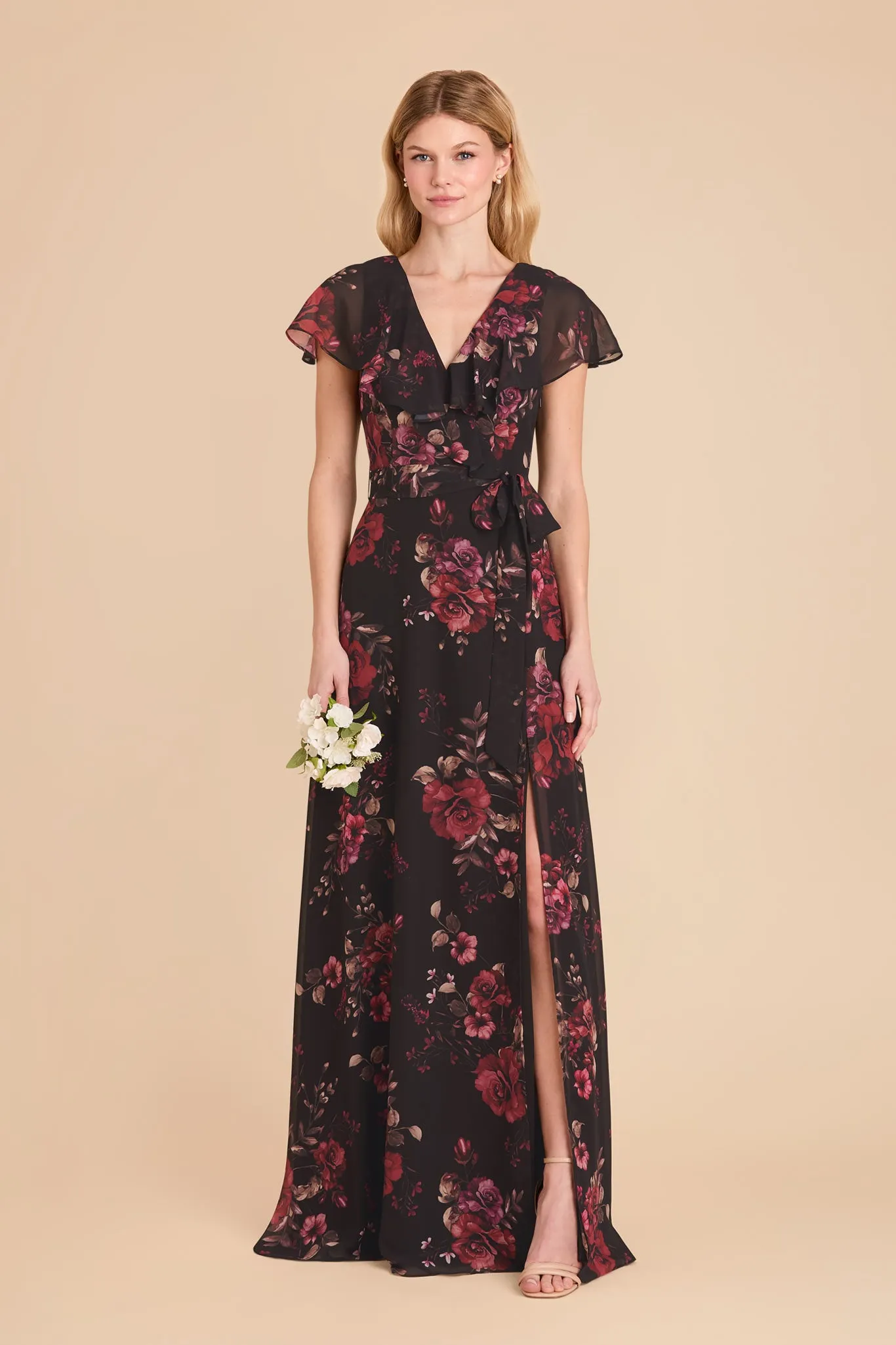 Jackson Chiffon Dress - Black Fleurs D'Amour sold by Birdy Grey