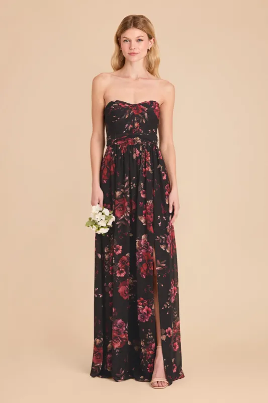 Grace Convertible Dress With Slit - Black Fleurs D'Amour sold by Birdy Grey