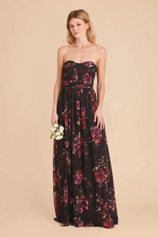 Grace Convertible Dress - Black Fleurs D'Amour sold by Birdy Grey
