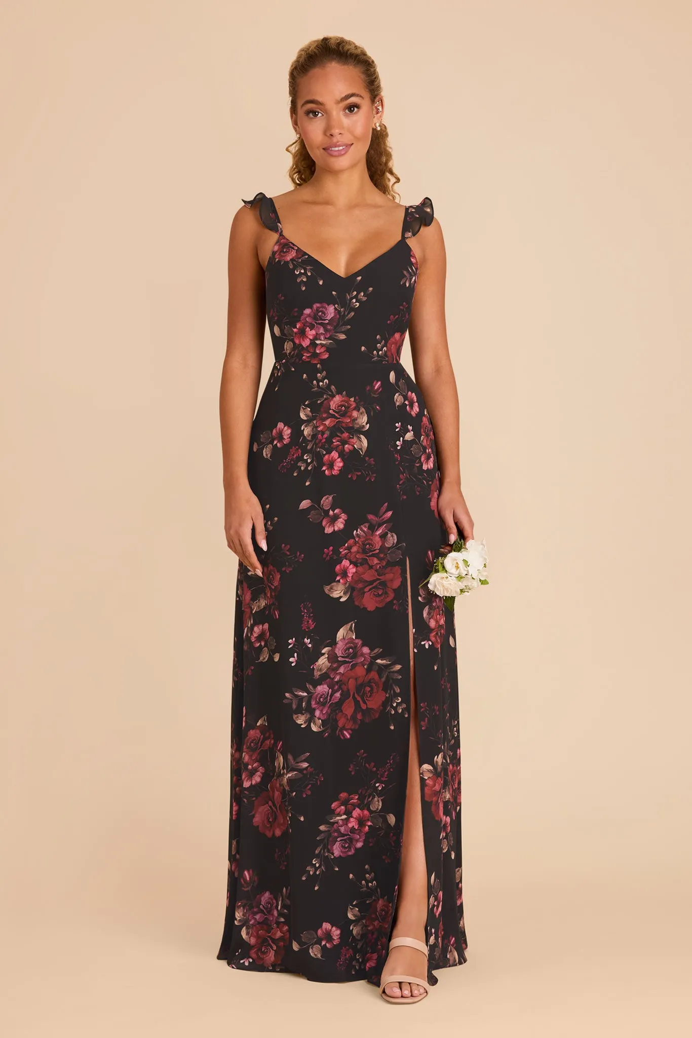 Doris Chiffon Dress - Black Fleurs D'Amour sold by Birdy Grey