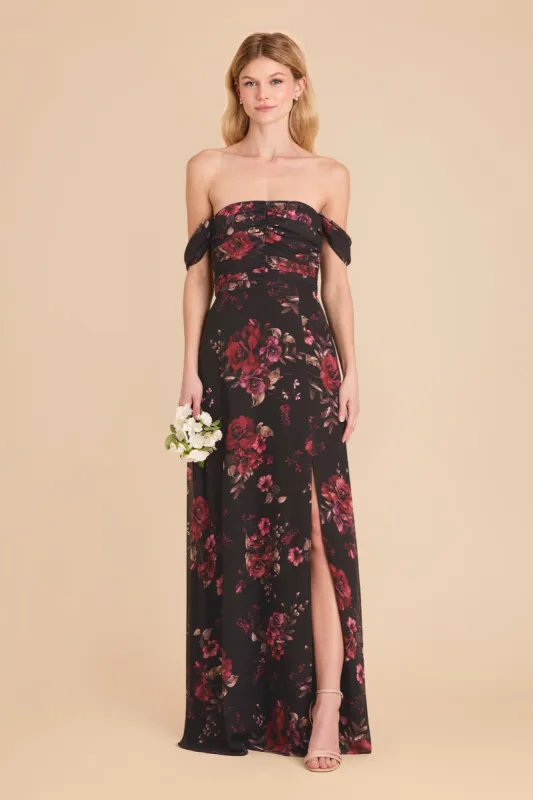 Cara Chiffon Dress - Black Fleurs D'Amour sold by Birdy Grey