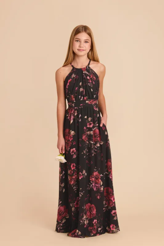 Sienna Junior Dress - Black Fleurs D'Amour sold by Birdy Grey