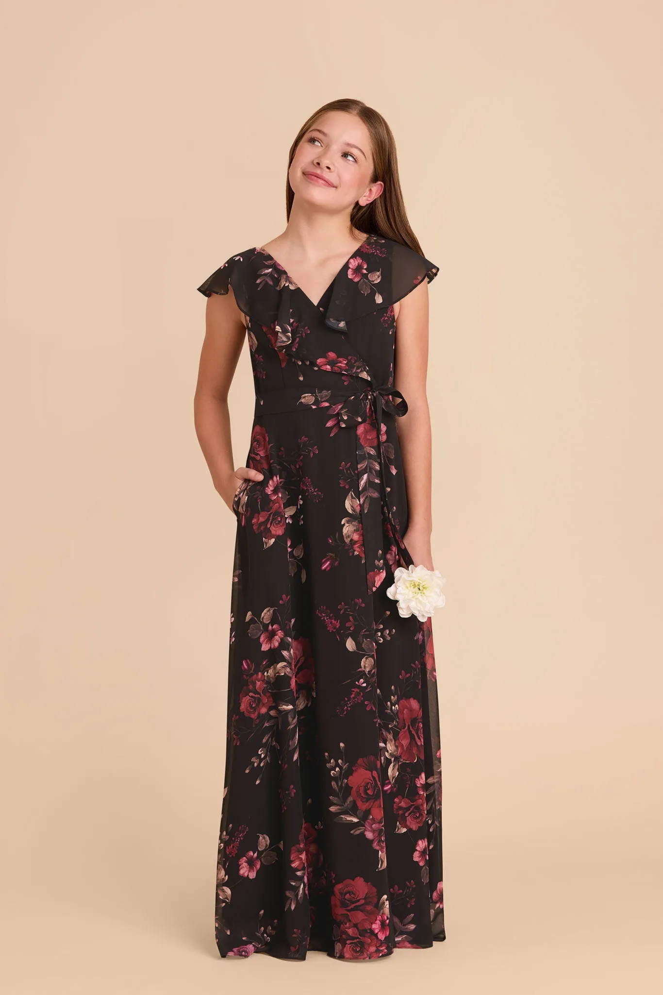 Jax Junior Chiffon Dress - Black Fleurs D'Amour sold by Birdy Grey