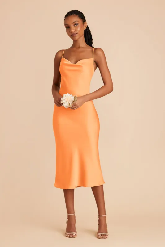 Lisa Matte Satin Midi Dress - Apricot sold by Birdy Grey