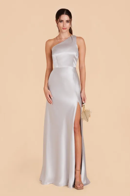 Kira Shiny Satin Dress - Platinum sold by Birdy Grey