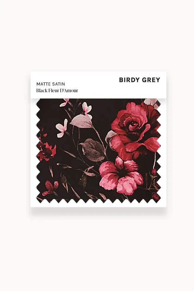 Swatch - Matte Satin in Black Fleurs D'Amour sold by Birdy Grey