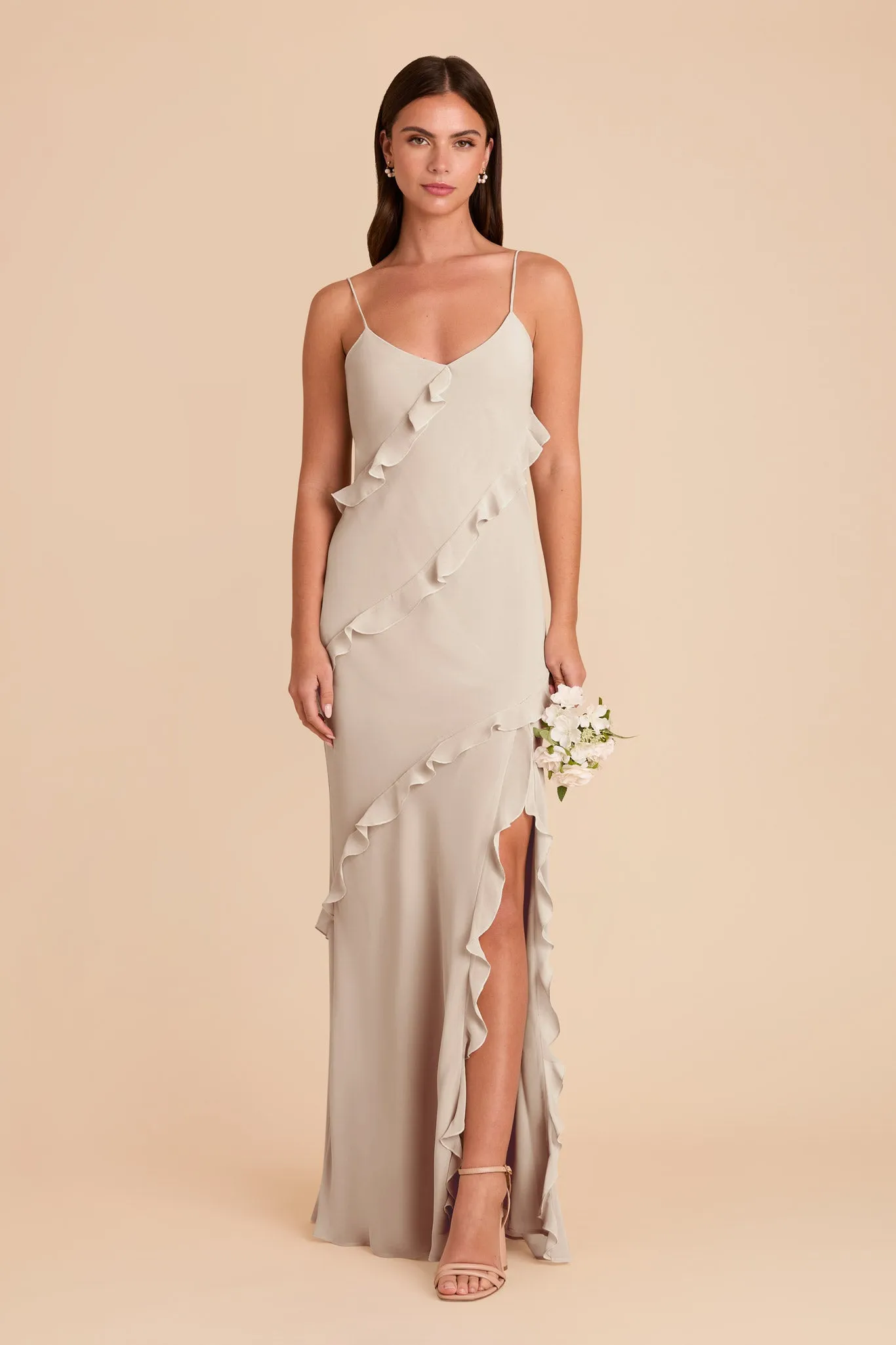 Valentina Chiffon Dress - Neutral Champagne sold by Birdy Grey