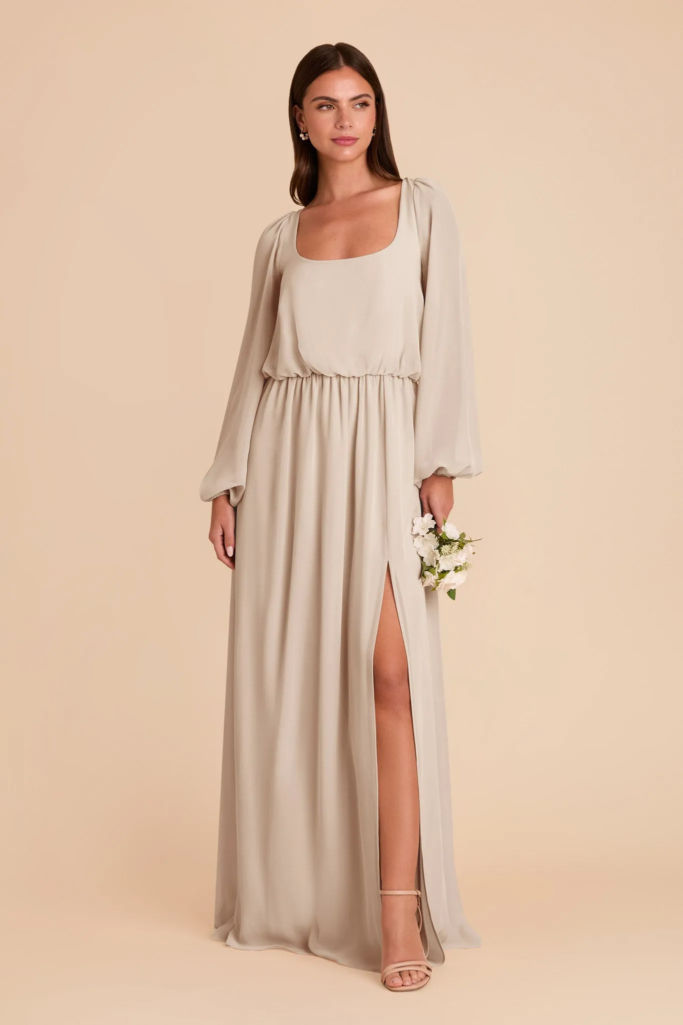 Eloise Chiffon Dress - Neutral Champagne sold by Birdy Grey