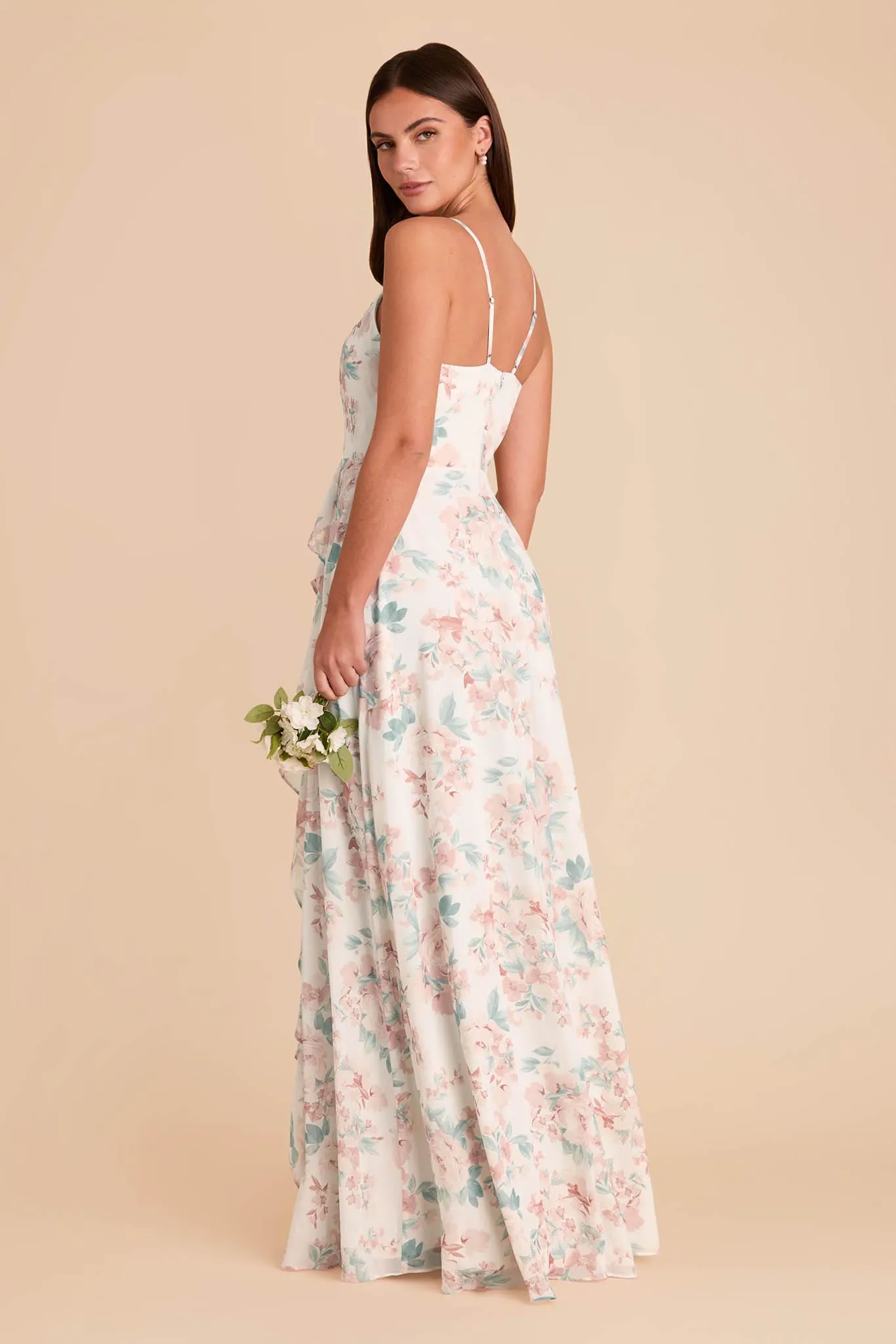 Theresa Chiffon Dress - Dusty Apricot Peonies sold by Birdy Grey product image thumbnail 3