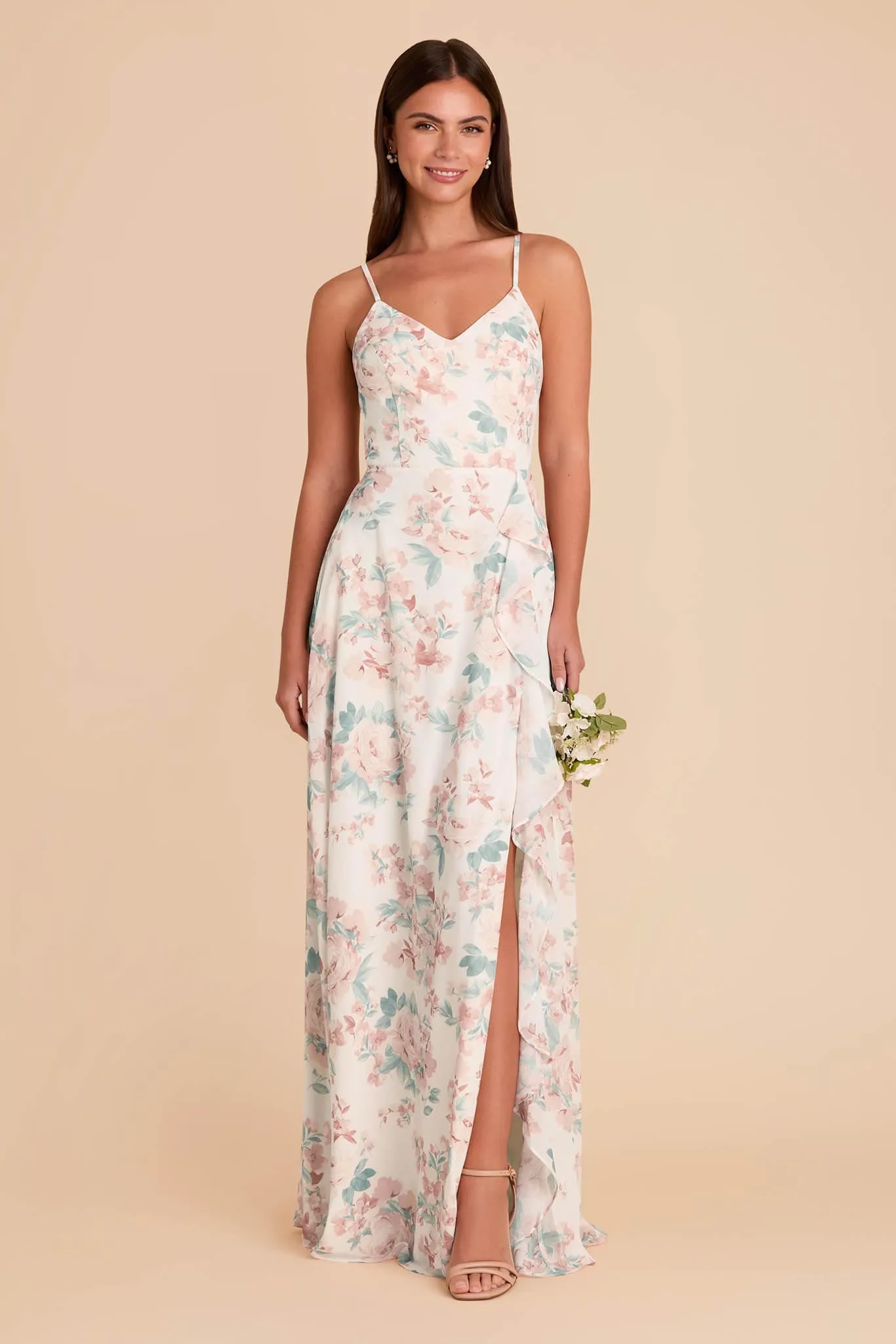 Theresa Chiffon Dress - Dusty Apricot Peonies sold by Birdy Grey product image thumbnail 2