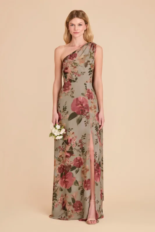 Melissa Chiffon Dress - Silver Sage Painted Botanics sold by Birdy Grey