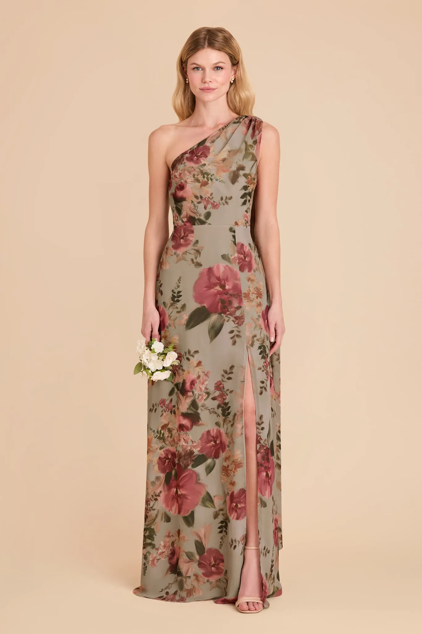 Melissa Chiffon Dress - Silver Sage Painted Botanics sold by Birdy Grey