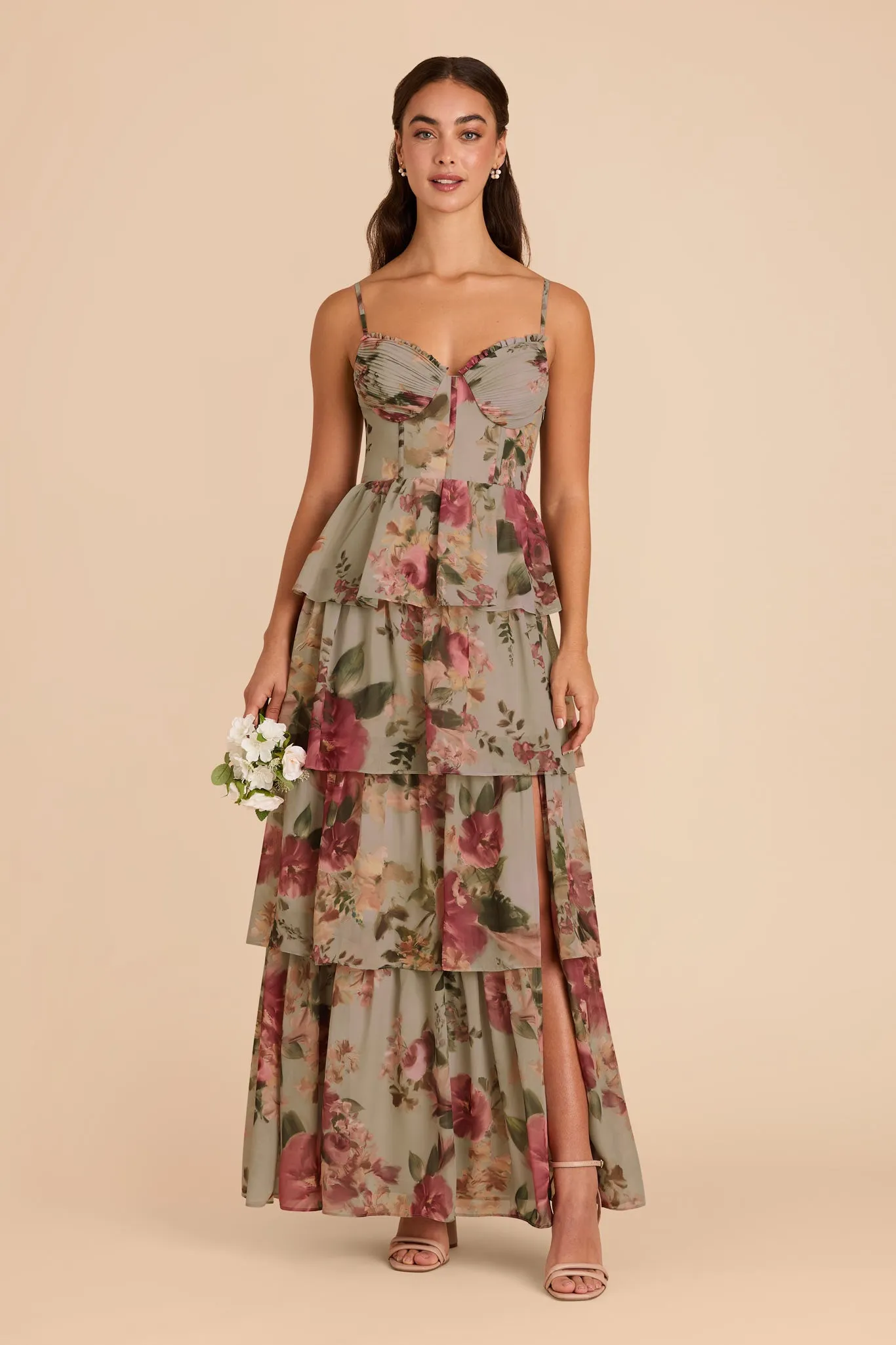 Lola Chiffon Dress - Silver Sage Painted Botanics sold by Birdy Grey