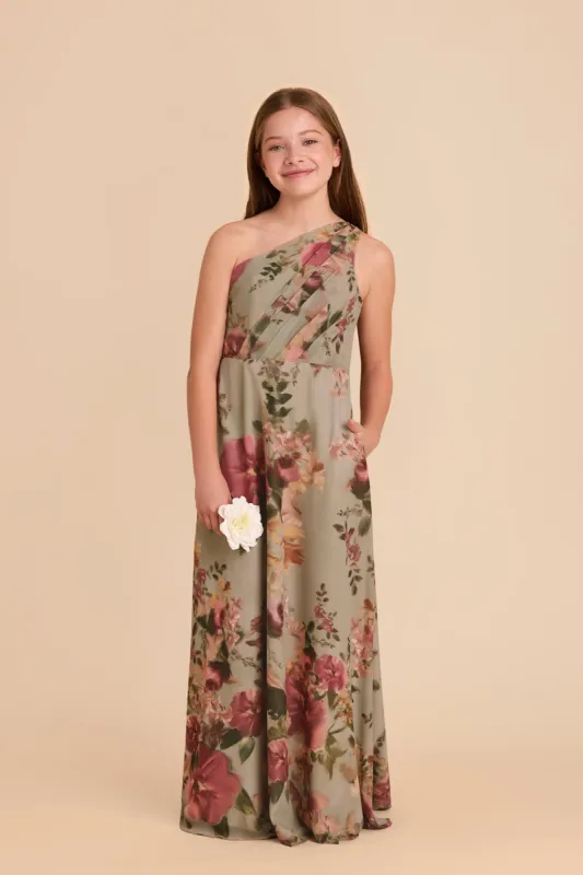 Kiara Junior Chiffon Dress - Silver Sage Painted Botanics sold by Birdy Grey