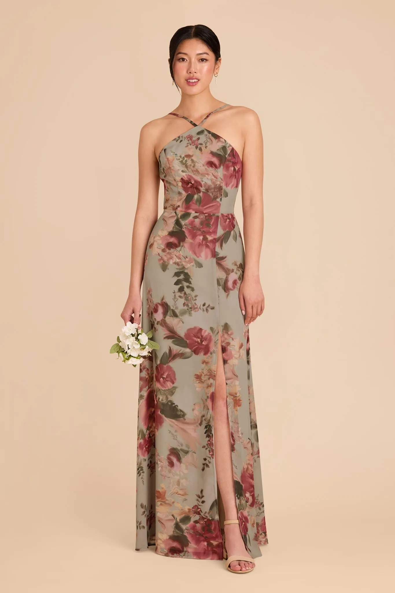 Juliet Chiffon Dress - Silver Sage Painted Botanics sold by Birdy Grey