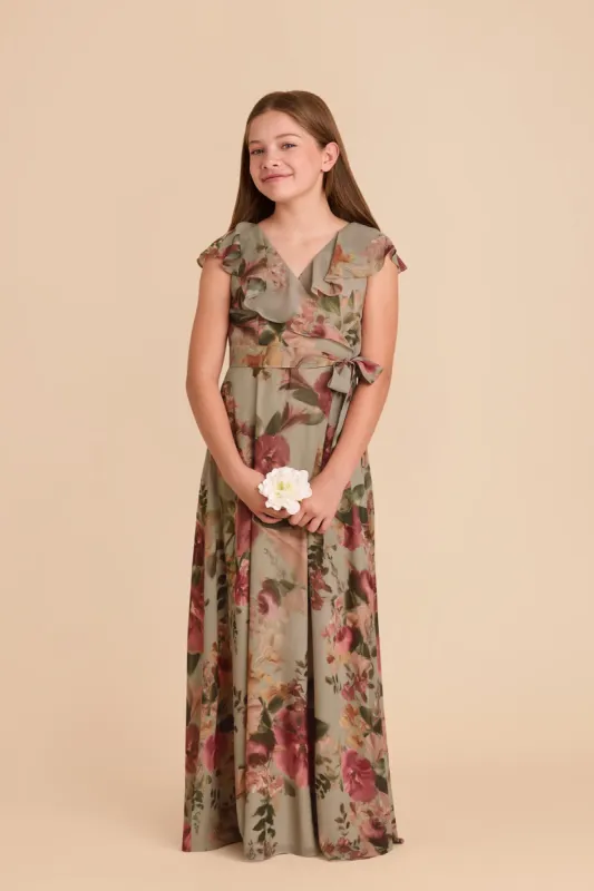 Jax Junior Chiffon Dress - Silver Sage Painted Botanics sold by Birdy Grey