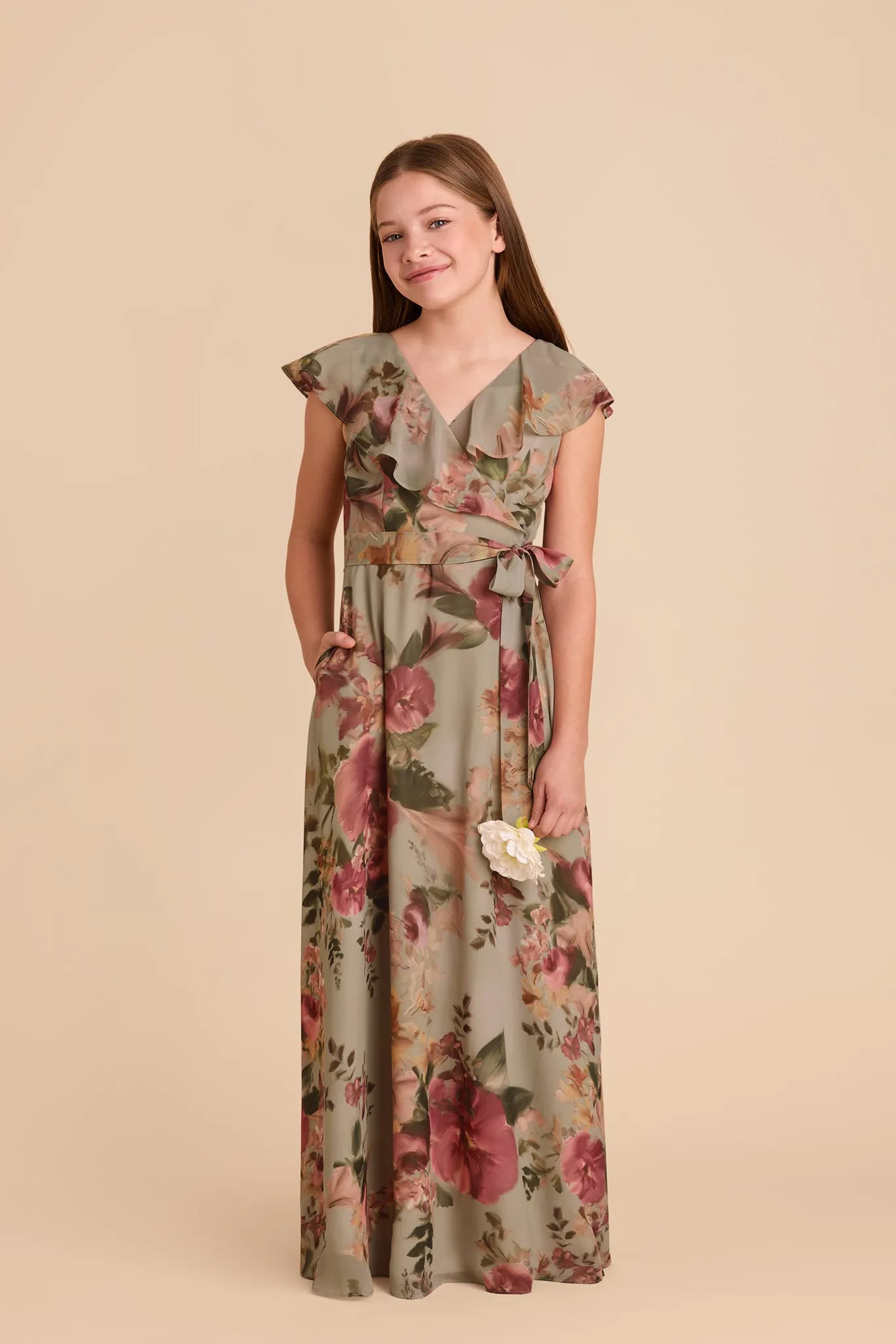 Jax Junior Chiffon Dress - Silver Sage Painted Botanics sold by Birdy Grey product image thumbnail 2