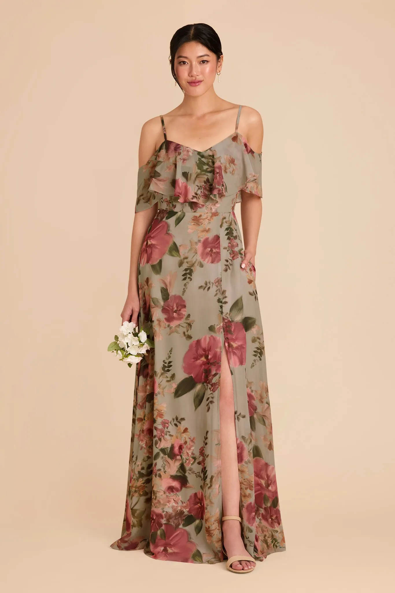 Jane Convertible Dress With Slit - Silver Sage Painted Botanics sold by Birdy Grey product image thumbnail 3
