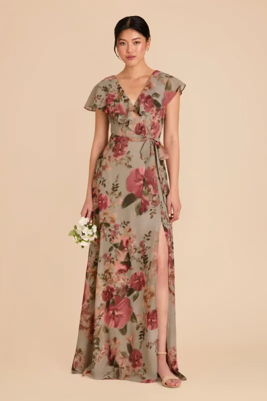 Jackson Chiffon Dress - Silver Sage Painted Botanics sold by Birdy Grey