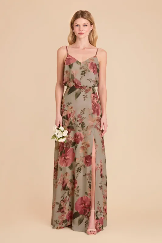 Gwennie Dress With Slit - Silver Sage Painted Botanics sold by Birdy Grey
