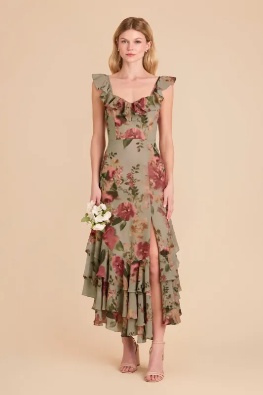 Ginny Chiffon Dress - Silver Sage Painted Botanics sold by Birdy Grey