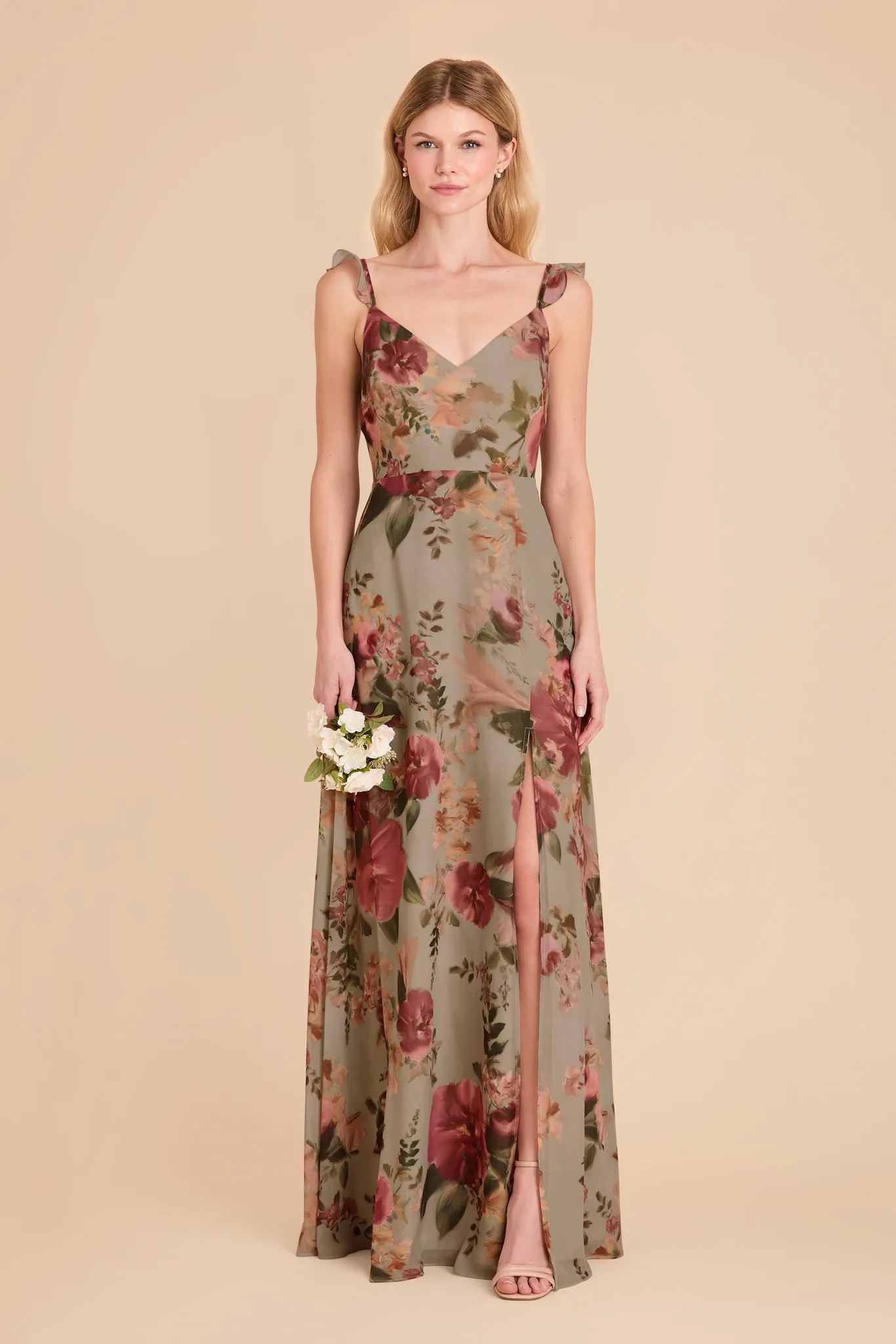 Doris Chiffon Dress - Silver Sage Painted Botanics sold by Birdy Grey