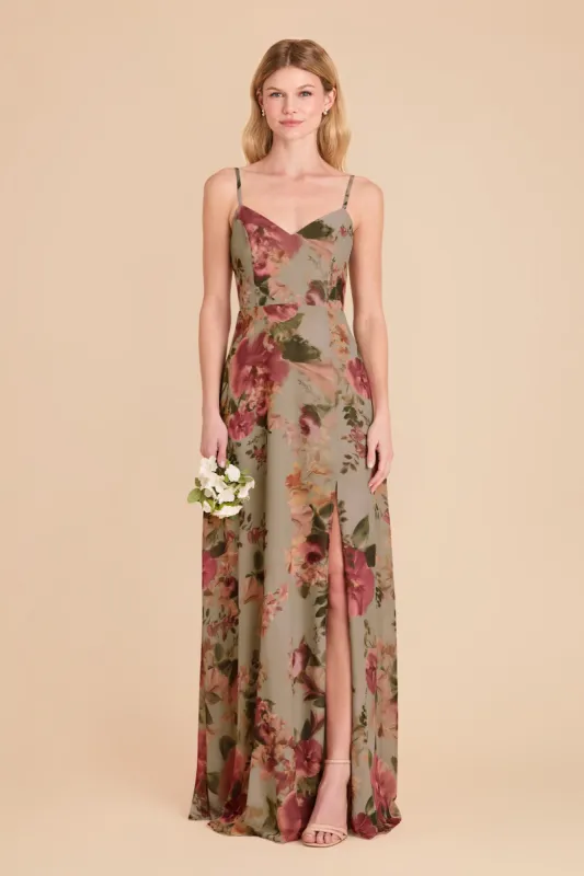 Devin Convertible Dress With Slit - Silver Sage Painted Botanics sold by Birdy Grey