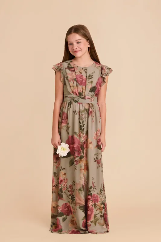 Celine Junior Dress - Silver Sage Painted Botanics sold by Birdy Grey