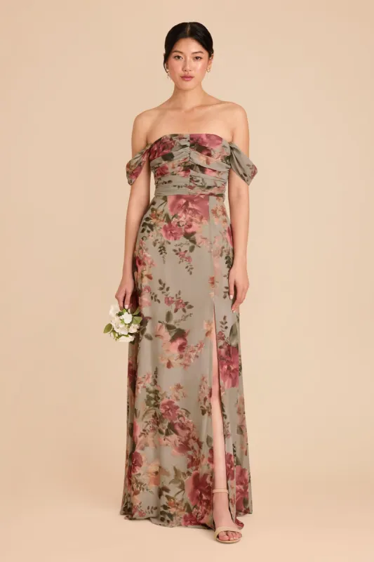 Cara Chiffon Dress - Silver Sage Painted Botanics sold by Birdy Grey
