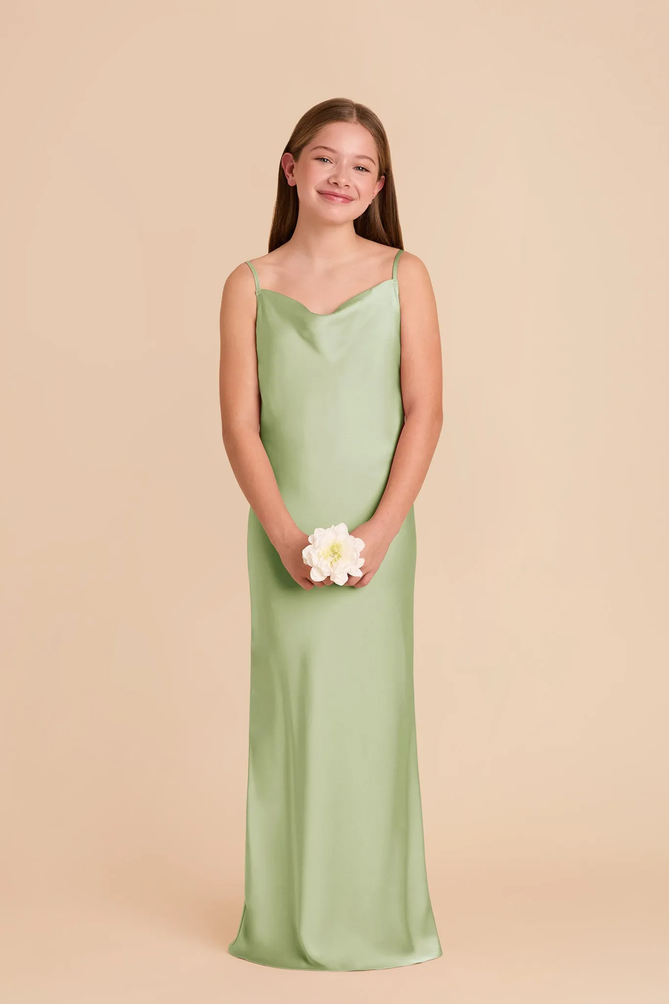 Elisa Junior Matte Satin Dress - Pale Pistachio sold by Birdy Grey