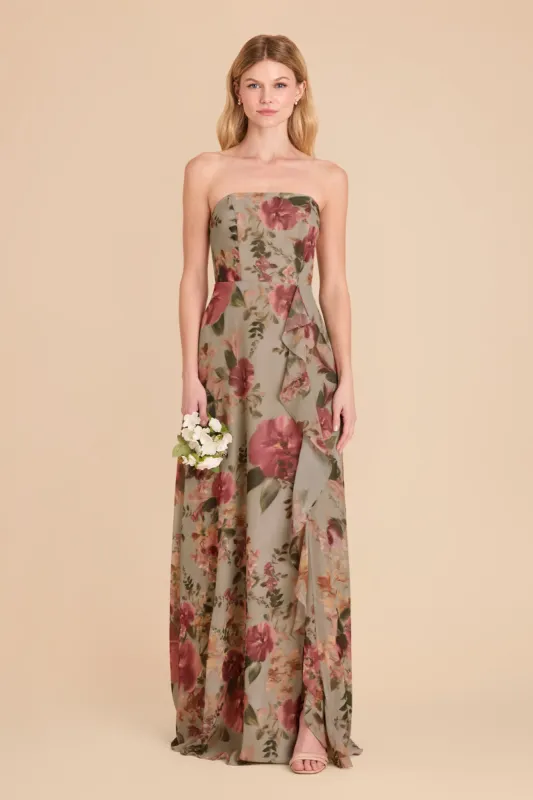 Winnie Convertible Chiffon Dress - Silver Sage Painted Botanics sold by Birdy Grey