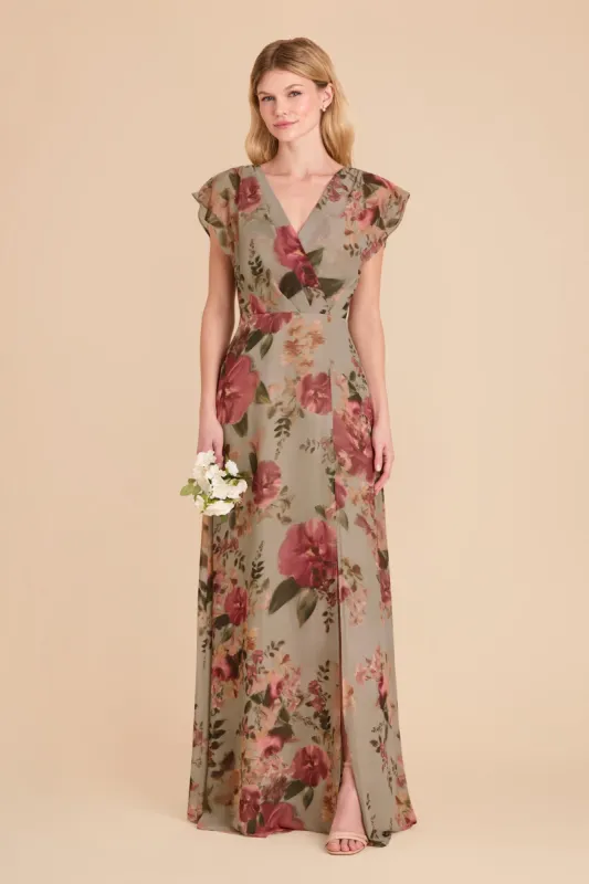 Violet Chiffon Dress - Silver Sage Painted Botanics sold by Birdy Grey