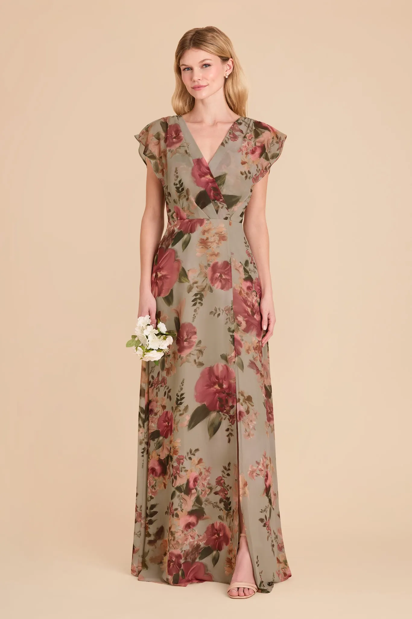 Violet Chiffon Dress - Silver Sage Painted Botanics sold by Birdy Grey