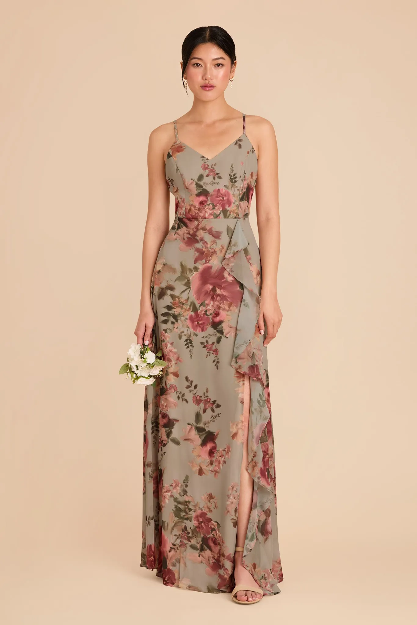 Theresa Chiffon Dress - Silver Sage Painted Botanics sold by Birdy Grey