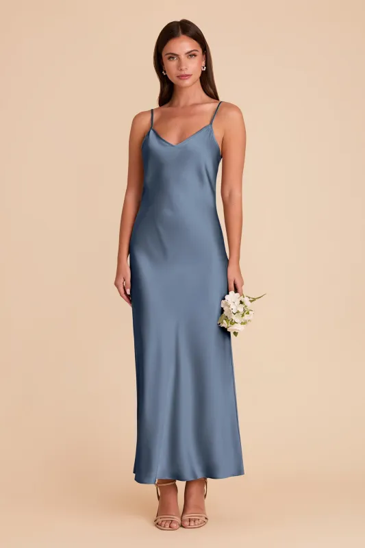 Alice Matte Satin Dress - French Blue sold by Birdy Grey