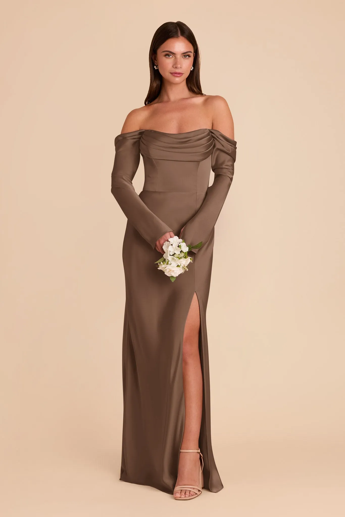 Maya Matte Satin Dress - Mocha sold by Birdy Grey