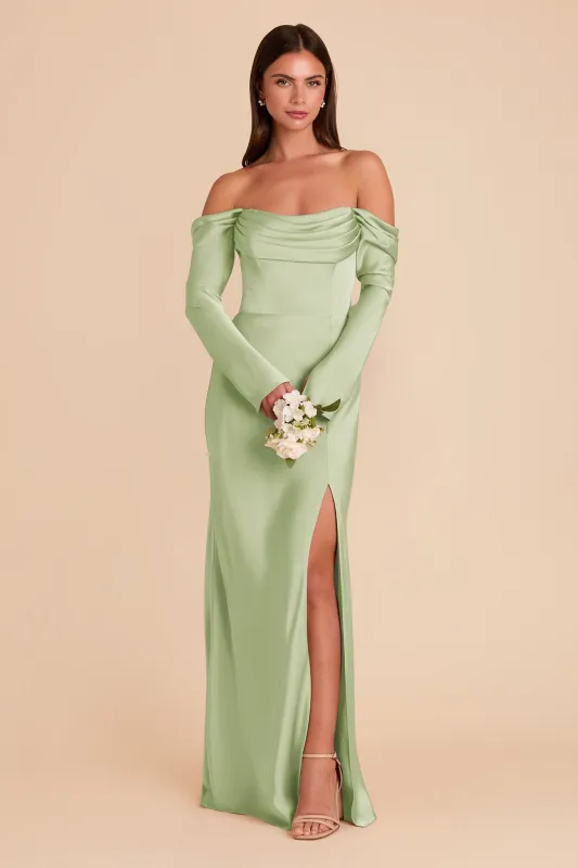 Maya Matte Satin Dress - Pale Pistachio sold by Birdy Grey