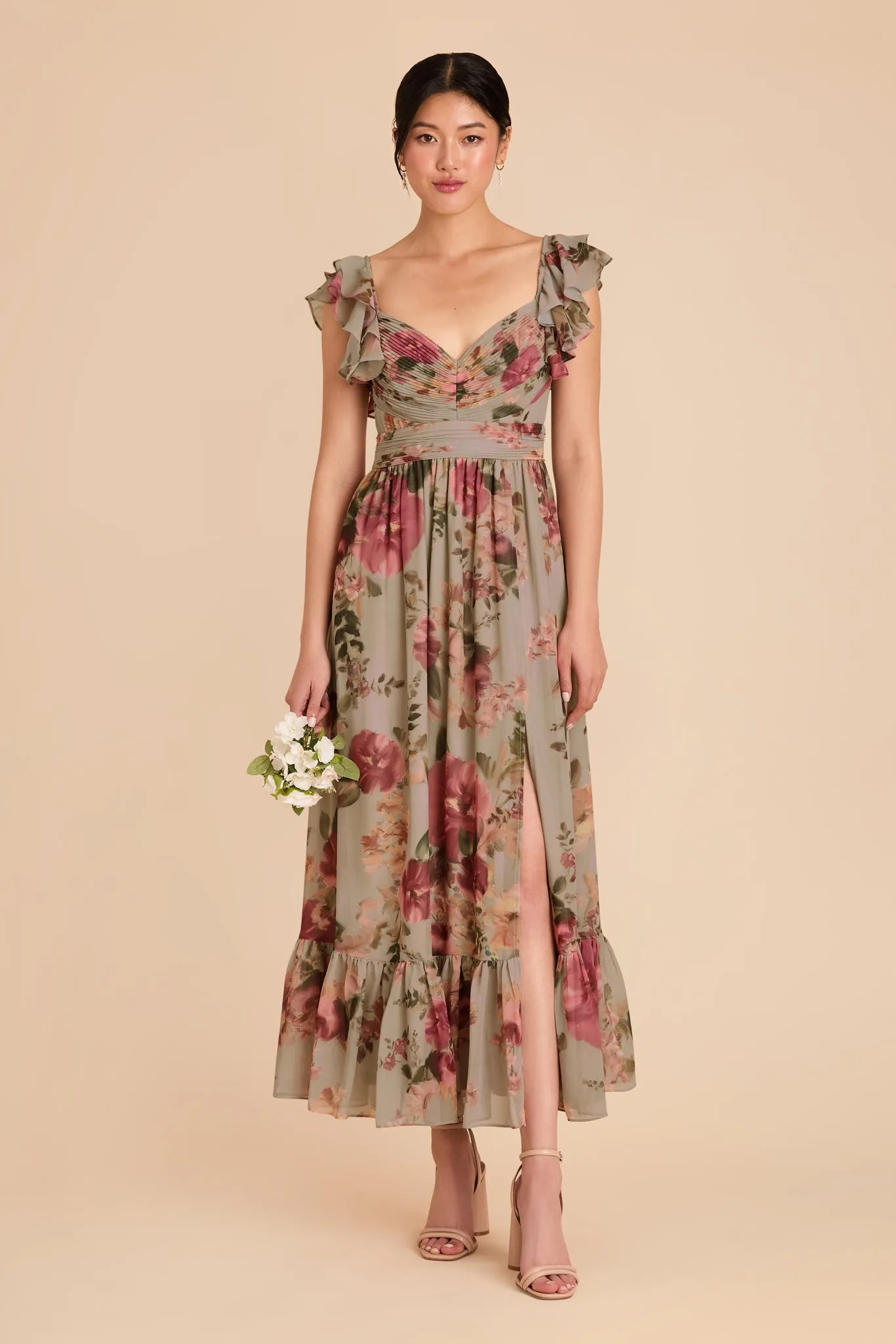Michelle Chiffon Dress - Silver Sage Painted Botanics sold by Birdy Grey