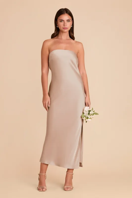 Isla Matte Satin Dress - Taupe sold by Birdy Grey