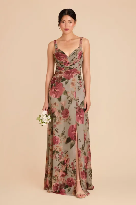 Deborah Chiffon Dress - Silver Sage Painted Botanics sold by Birdy Grey