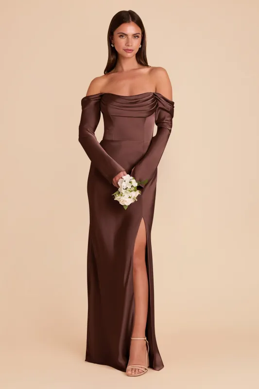 Maya Matte Satin Dress - Chocolate Brown sold by Birdy Grey