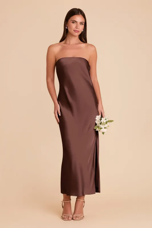 Isla Matte Satin Dress - Chocolate Brown sold by Birdy Grey