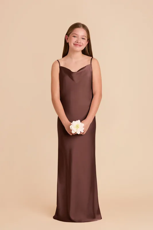 Elisa Junior Matte Satin Dress - Chocolate Brown sold by Birdy Grey