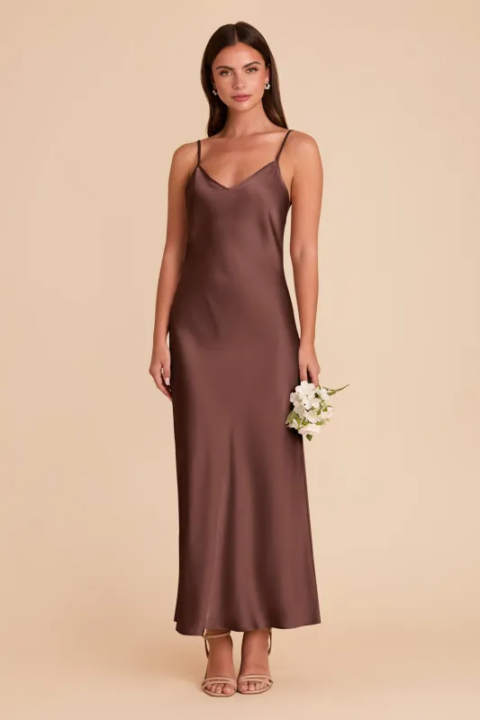 Alice Matte Satin Dress - Chocolate Brown sold by Birdy Grey
